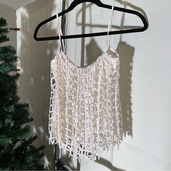 ✨☀️ XS Merritt Charles x Revolve White Tank Top - Layered Grid Overlay Cami - Picture 3 of 5